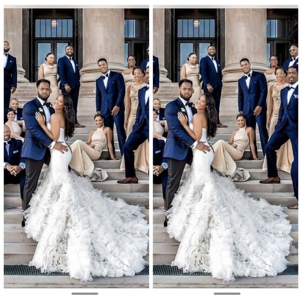 

sweetheart slim mermaid wedding dresses 2020 tulle african bridal gowns bandage back long garden vestidos de mariee formal, White