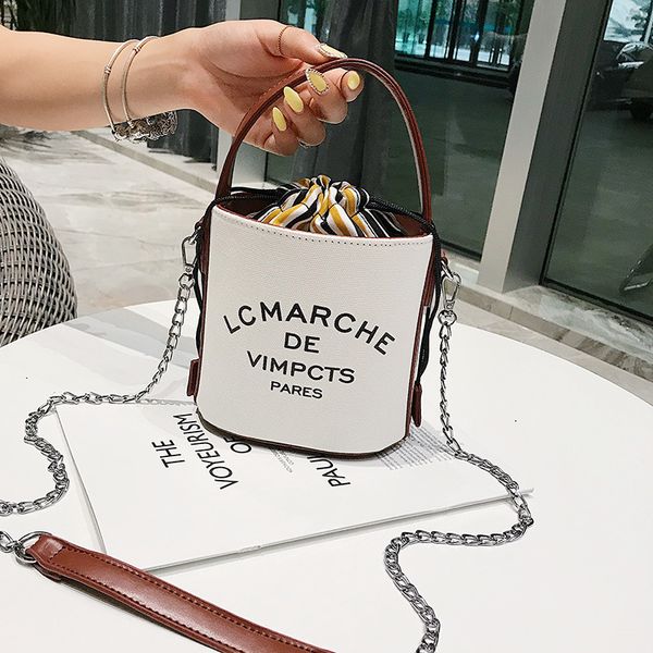 

small bag female 2020 summer new letter canvas bucket bag chic shoulder lapshoulder