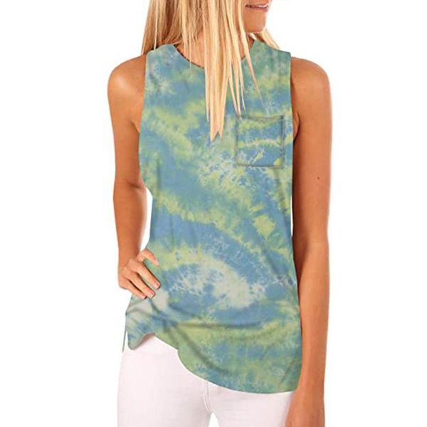 

missky women vest sleeveless shirt casual round neck tie-dye printed blouse vest female new summer, White