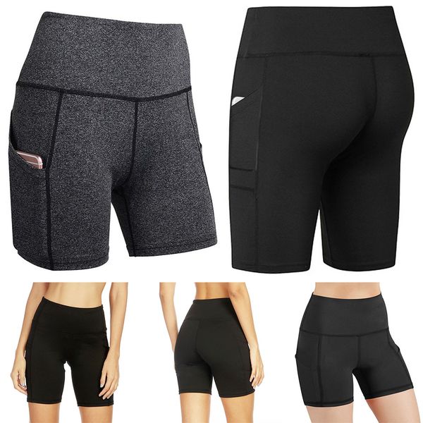 

women shorts with pocket casual high waist elasticity breathable for yoga sport running ed-shipping, White;red