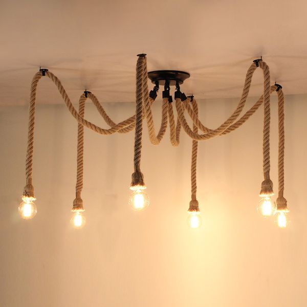 

spider hemp rope chandeliers vintage pendant light for coffee bar restaurant clothes store e27 edison pendant lamp droplight