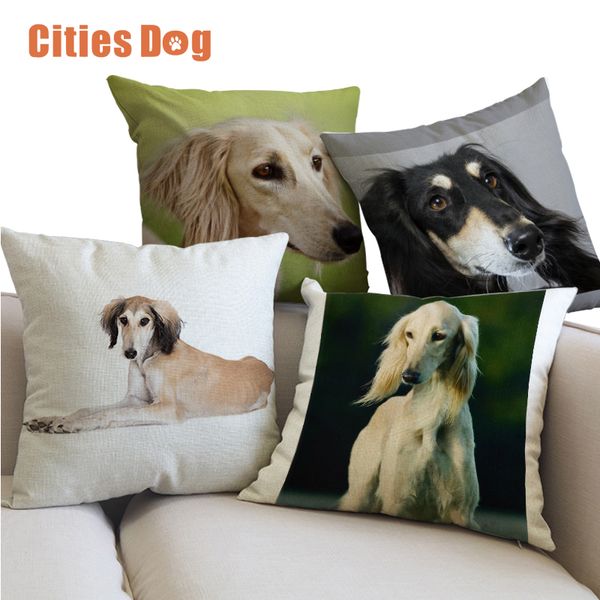 

decorative cushion pillows cojines coussin decoracion para el hogar linen animal saluki dog 45x45cm throw car pillow almofada