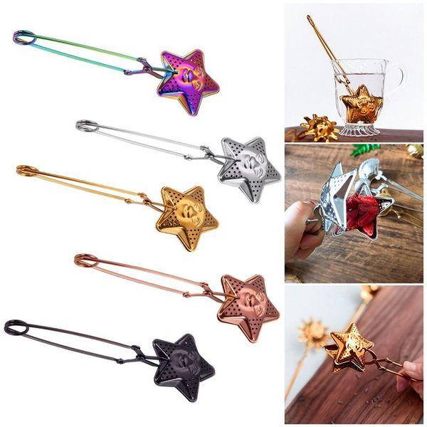 

золото креативный пятиконечная звезда форма вакуум-покрыло titanium push-типа из нержавеющей стали телескопический чай шарика чая фильтр при