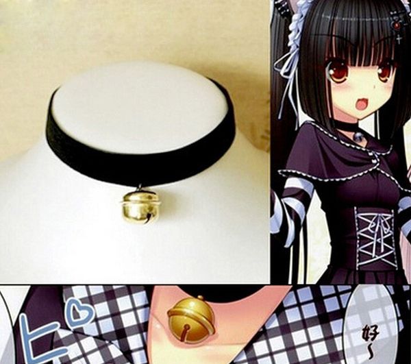 

japanese harajuku copper bell collar lolita with velvet collar necklace cosplay, Silver