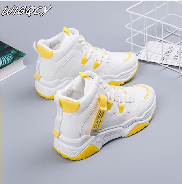 

2019 autumn winter new women casual flat sneakers female shoes wild round head straps comfortable high shoes small white, Black