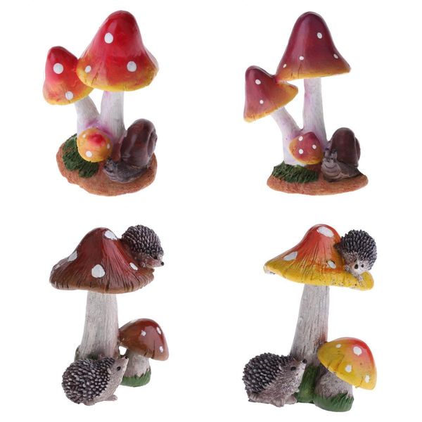 

4pieces resin fairy garden ornament miniature home decor mushroom