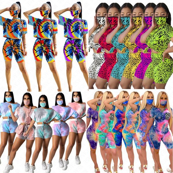 

женщины шорты tracksuit пуловер футболка crop top короткие штаны эпикировка с маска tie-краситель печатный gradient спортивный костюм leopar, White