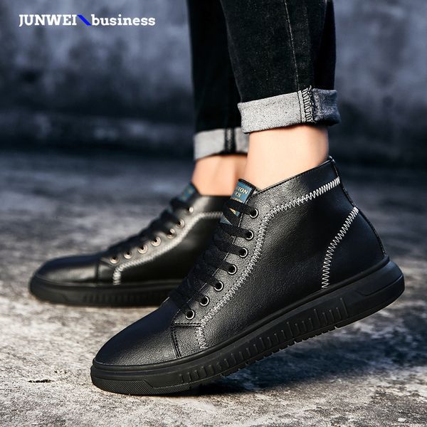 

men genuine fashion male shoes high lace up cow leather man ankle boots big size 47 a4, Black