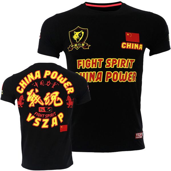 

vszap brand men t-shirts china power 2019 new short sleeve cotton t-shirt mma fight fitness workout sports training tshirt s~4xl, White;black