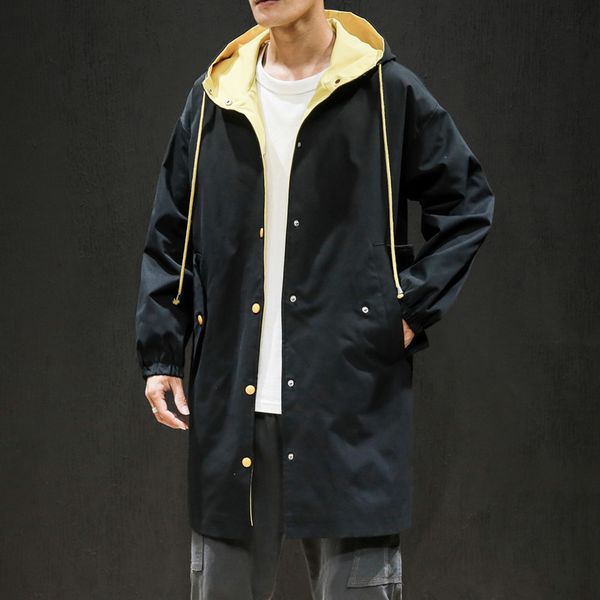 

spring color matching mid-length tooling trench long coat men men's plus fat xl tide brand loose japanese couple student jacket, Tan;black