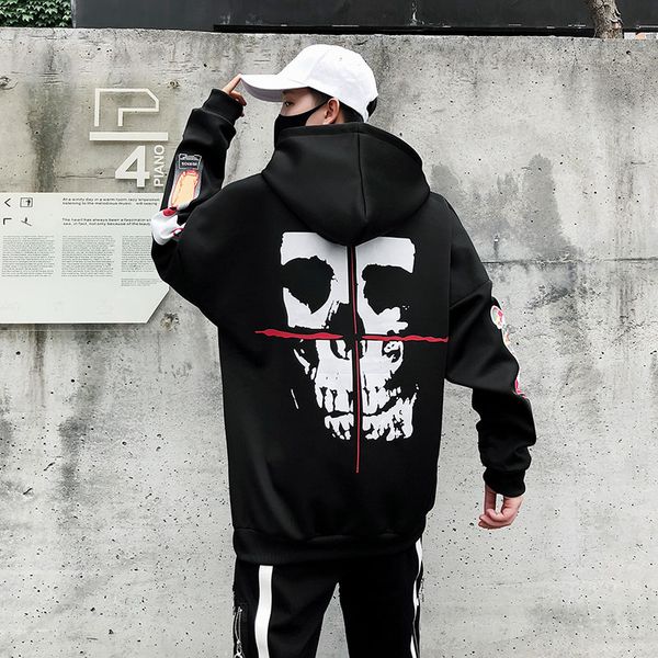 

2019 fashion street solid cotton hoodies sweat hoody hip hop men skull print hoodies male streetwear 2019 autumn, Black