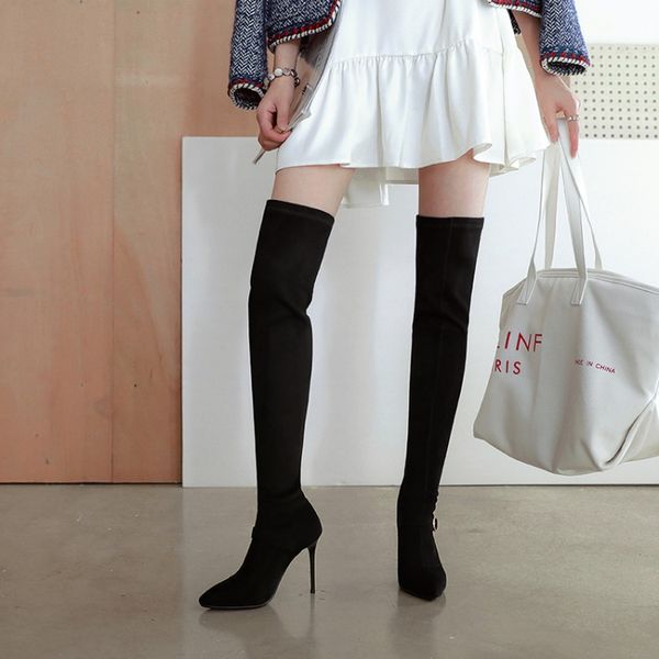 

big size 11 12 13 14 15 women long boots woman over the knee boot buckle decoration pure color high heel boots, Black
