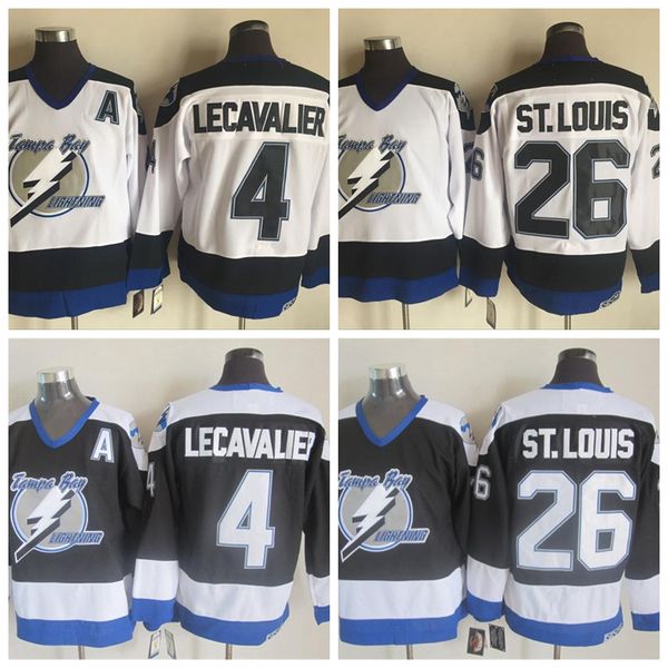 

tampa bay lightning jesey 26 martin st. louis jerseys 4 vincent lecavaliervintage white black ccm men stitched hockey jerseys, Black;red