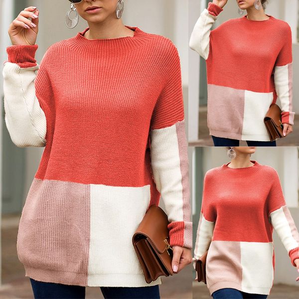 

2019 women sweater pullover plus size women knitted patchwork stripe long sleeve o-neck sueter mujer invierno winter clothes, White;black