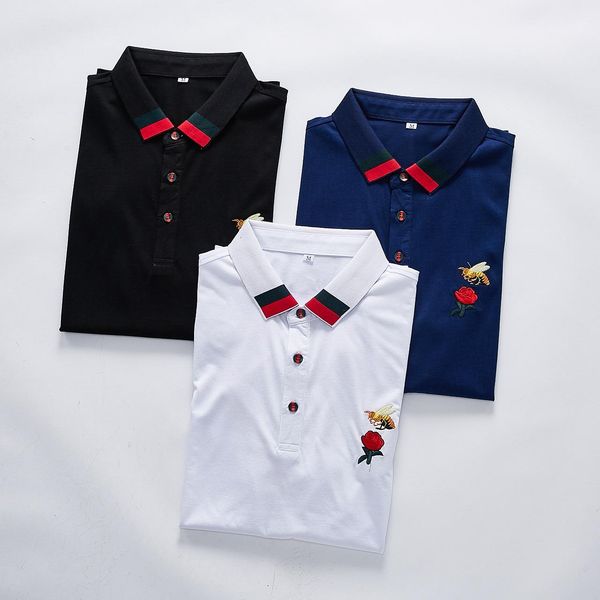 

luxury italy designer stripe polo shirts luxury polos bee embroidery mens designer t shirts fashion men clothing polos t-shirt dolce, White;black