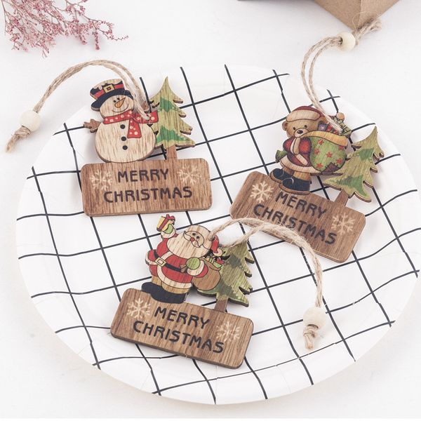 

3pcs merry christmas decorations wooden ornament cute xmas tree hanging tags pendant composite board#4