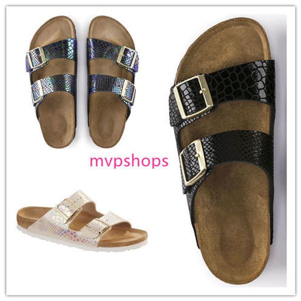 

new famous brand cork slippers with buckle for men and women wholesale flat sandals brik casual summer genuine leather slippers