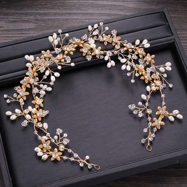 

gold crystal simulated pearl flower bridal headband headpiece bride tiara hairband hair jewelry wedding headdress accessories sl, Golden;white