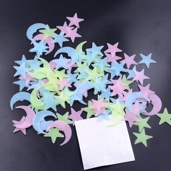 

100 pcs/set 3d stars glow in the dark luminous wall stickers for kids room home decor decal wallpaper decorative special festivel