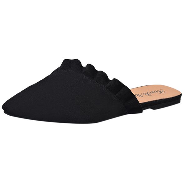 

women's footwear flat shoes pointed toe sinlge shoes fashion lazy sandals casual ladies slippers footwear, Black
