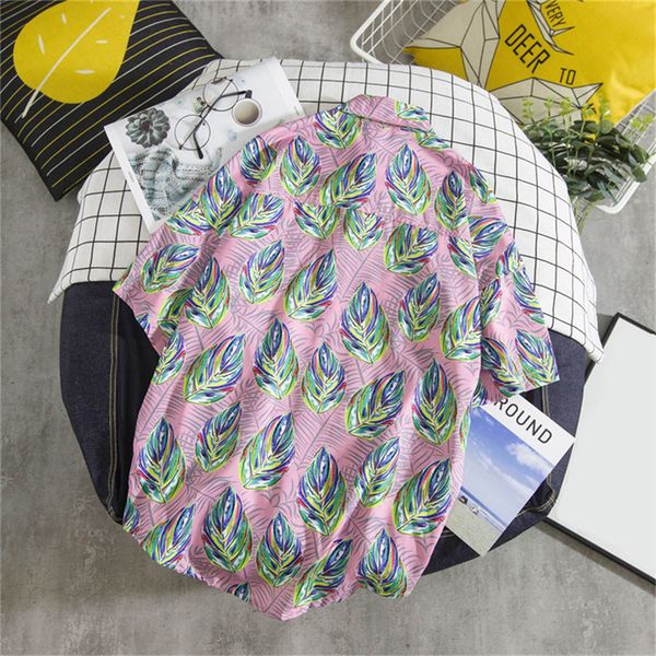 

men fashion summer multi color leaf pattern print shirts shirts men dress daily casual breathable beachwear short-sleeve, White;black
