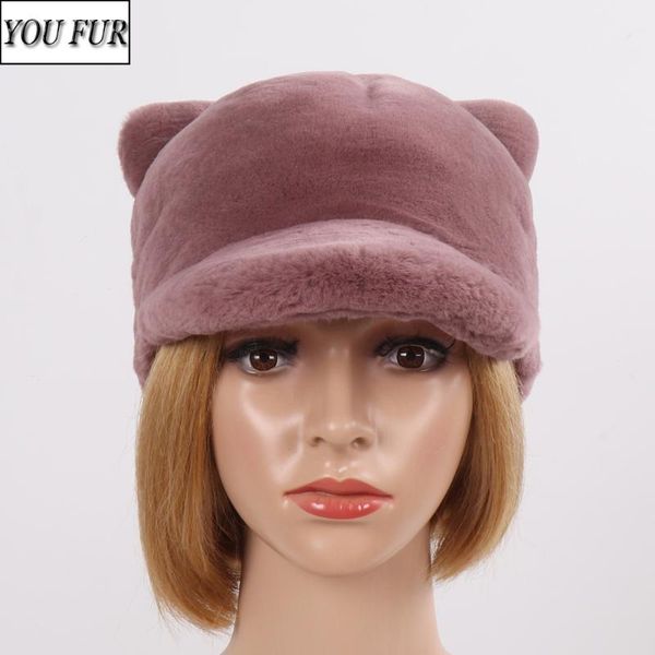 

new russian women full pelt rex fur visors hats lovely girls luxurious real rex fur caps winter warm real hat, Blue;gray