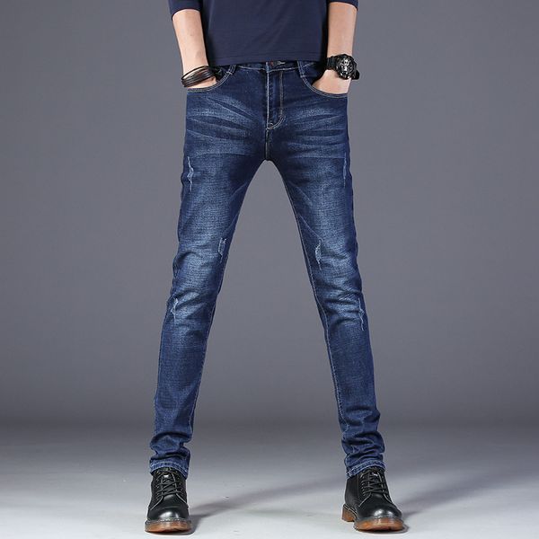 

2019 spring and summer new men's jeans fashion stretch slim denim trousers comfortable men's tight cotton jeans, Blue