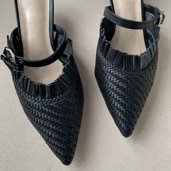 

2022 summer thin high heels women's slippers roman platform leather, Black