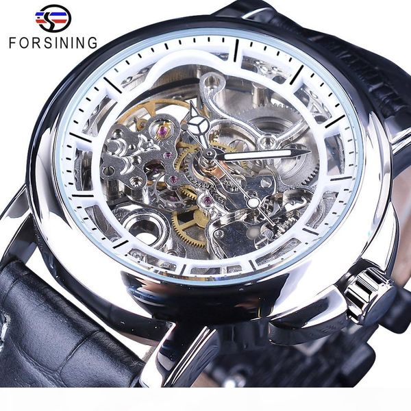 

forsining водонепроницаемый механизм движения прозрачный натуральной кожи мужские часы skeleton механические автоматические часы top brand l, Slivery;brown