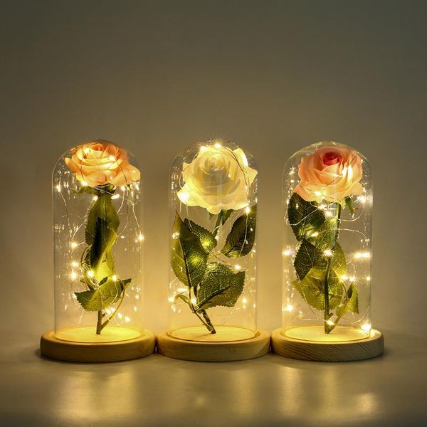 

creative 20led battery powered energy saving night lamp artificial rose flower glass dome copper wire fairy string lights