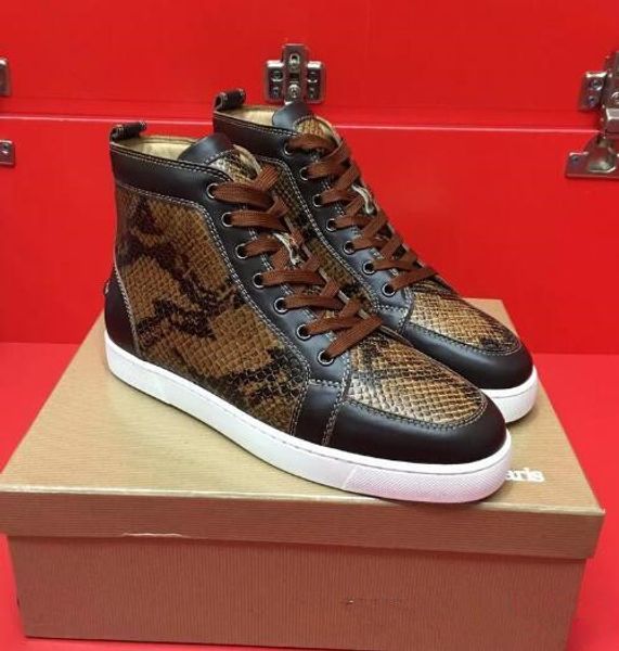 

python leather red bottom sneakers rantus orlato luxury design men flat high cut genuine leather skateboard sneakers lace-up, Black