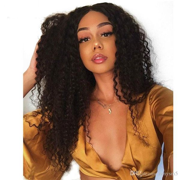 

кудрявые 360 lace фронтальная парик 150% плотность человеческих волос парик pre сорванные с волосами младенца для женщин бразильская you may, Black