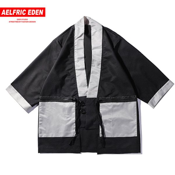 

aelfric eden kimono cardigan jackets mens japan style hip hop windbreaker patchwork casual streetwear coats 2019 fashion outwear, Black;brown