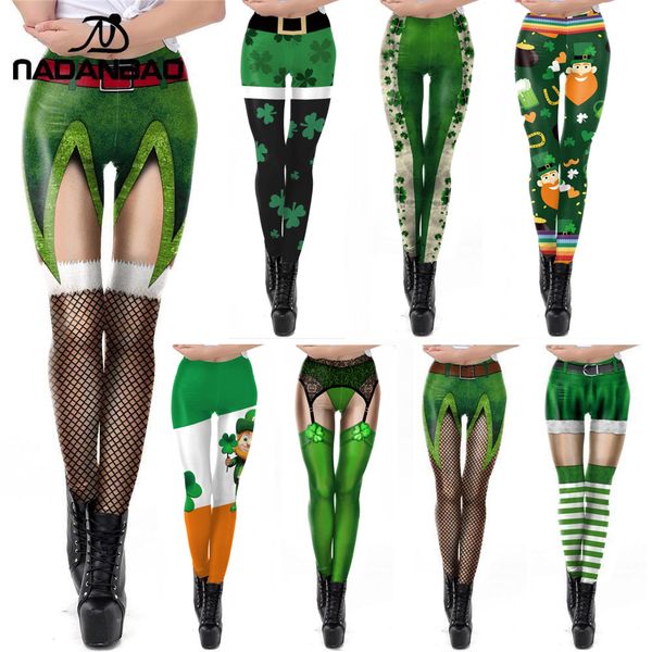 

nadanbao christmas leggings for women st patrick's day leggins 3d printed workout legin festival legging elastic slim plus size, Black