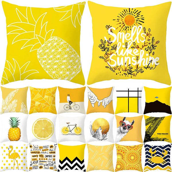 

pineapple leaf yellow cushion cover pineapple printing polyester decorative pillowcase yellow throw pillow case for sofa