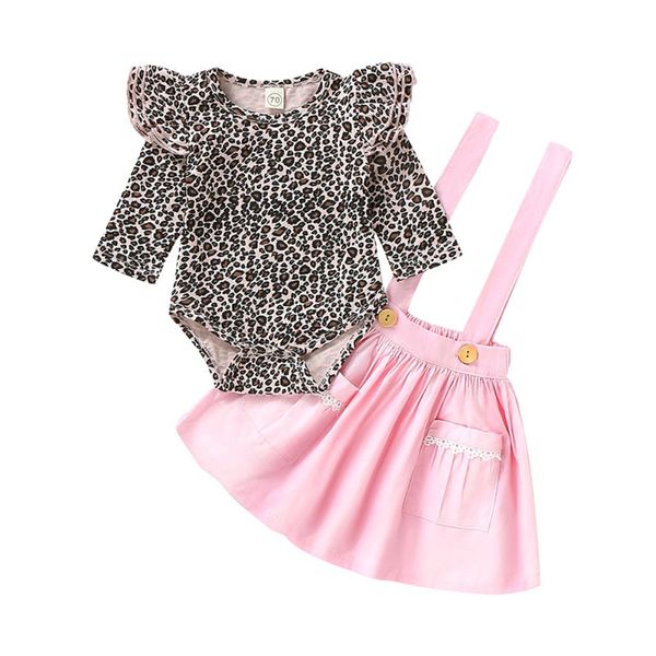 

newborn baby girl clothes sets fashion leopard bodysuit + strap skirts suit 2pcs outfit set baby girls costume clothing, White