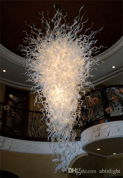 Lampadari in vetro di arte moderna Decorazione domestica Lampadari a sorgente luminosa a LED in stile Chihuly soffiati a mano bianchi