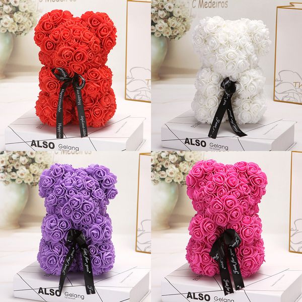 

valentines day gift 25cm bear of roses artificial flowers home wedding festival diy wedding decoration gift box