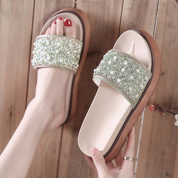 

shoes house slippers platform slides fashion med string bead jelly flip flops butterfly-knot soft flat glitter fabric, Black