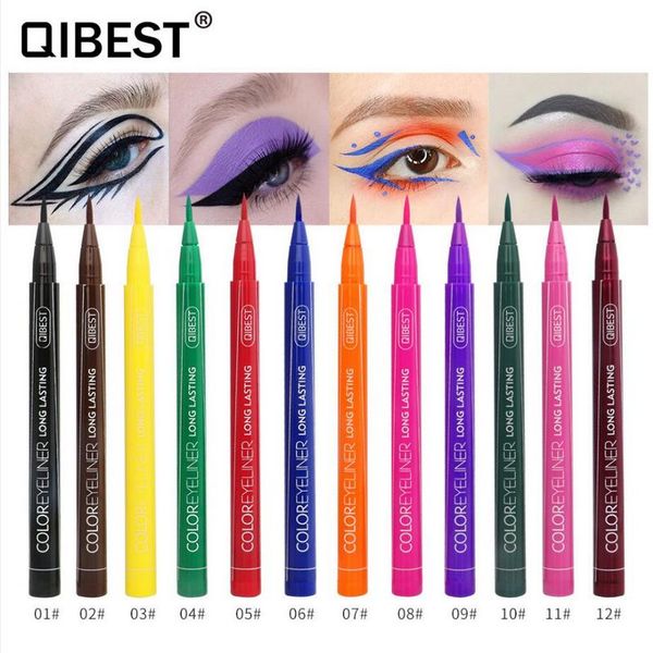 Qibest 12 cores delineador líquido impermeável fácil de usar maquiagem verde Red Matte Eye Liner azul White Gold Brown Eyeliner