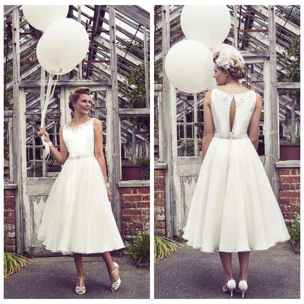 Discount Vintage White Scoop Collar A Line Short Wedding Reception