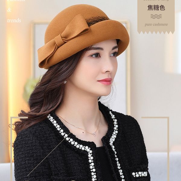 

женский свадебный банкет партии моды головных уборов lady грейс bowknot fedora top hat женщины 100% шерсть войлок берет шапки, Blue;gray