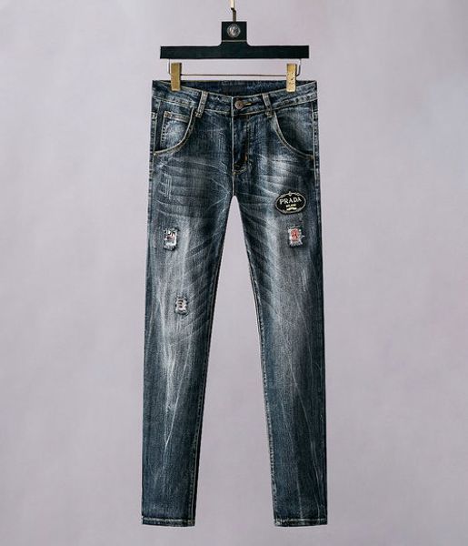 

2020 новые мужские джинсы роскошные мужские дизайнерские джинсы узкие повседневные брюки уличный мотоцикл вышивка мужчины карандаш брюки, Blue