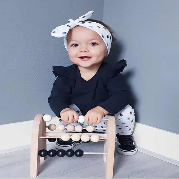 

cute newborn baby girl clothing set black sleeve long sleeve +pants+headband 3pcs clothes infant girl outfits, White