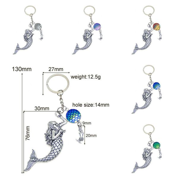 

new resin fish scale cameo metal mermaid charm drop keychain keyring handmade creative men women jewelry friend beach vacation gift, Slivery;golden