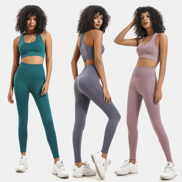 

two 13 colors new fitness piece set women leggings tracksuit for women crop women's sportswear female set, Gray