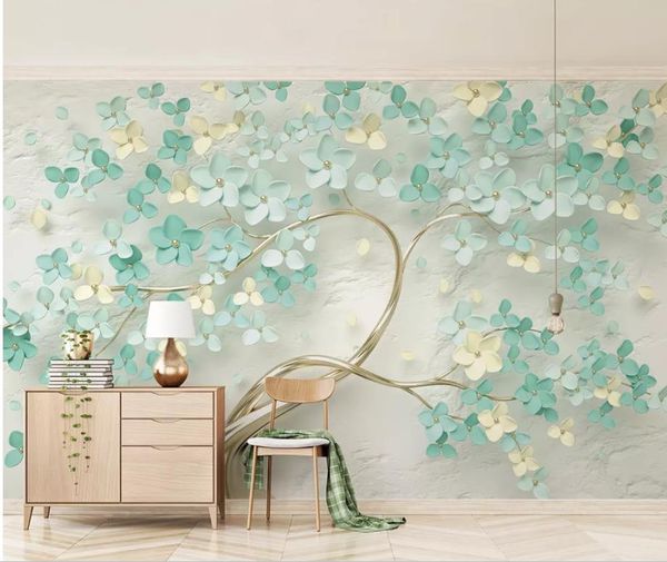 Novo pequeno menta fresca verde 3d flor em relevo papel de parede da parede do fundo para paredes 3 d para sala de estar
