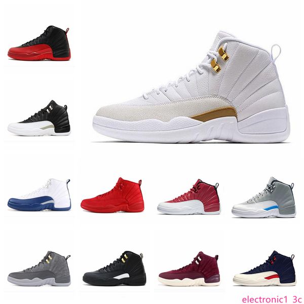 

12 12s ovo white gym red wntr the master basketball shoes men taxi flu game french blue cny sneakers with, Black;green