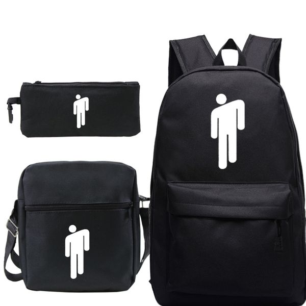 

billie eilish backpack casual schoolbag student cute three-piece bag set fashion travel mochila with pen bags messengerbag