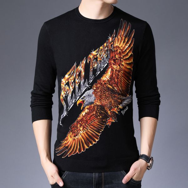 

fashion vintage sweater men winter casual knit pullover heren sweater feel eagle print for men o-neck pattern, White;black